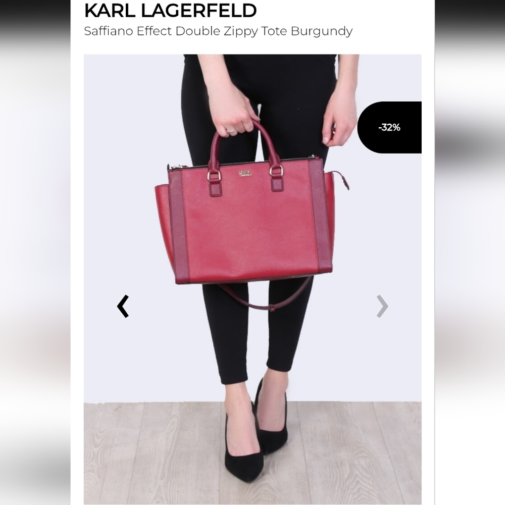 Karl Lagerfeld Saffiano Leather Satchel, Burgundy - Picture 3 of 13